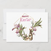 Happy Easter | Pasen Bunny Violet Magnolia Wreath Feestdagenkaart (Voorkant)