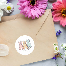 Happy Easter Pastel Bunnies Custom Text  Ronde Sticker
