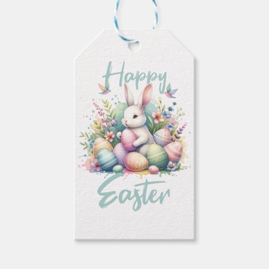 Happy Easter pastel Easter Bunny Egg waterverf Cadeaulabel (Voorkant)