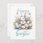 Happy Easter pastel Easter Bunny Egg waterverf Feestdagenkaart (Voorkant / Achterkant)