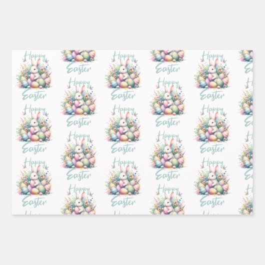 Happy Easter pastel Easter Bunny Egg waterverf Inpakpapier Vel (Voorkant 2)