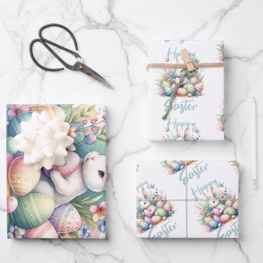 Happy Easter pastel Easter Bunny Egg waterverf Inpakpapier Vel (Voorkant)