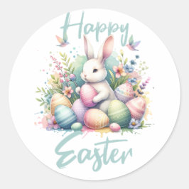Happy Easter pastel Easter Bunny Egg waterverf Ronde Sticker