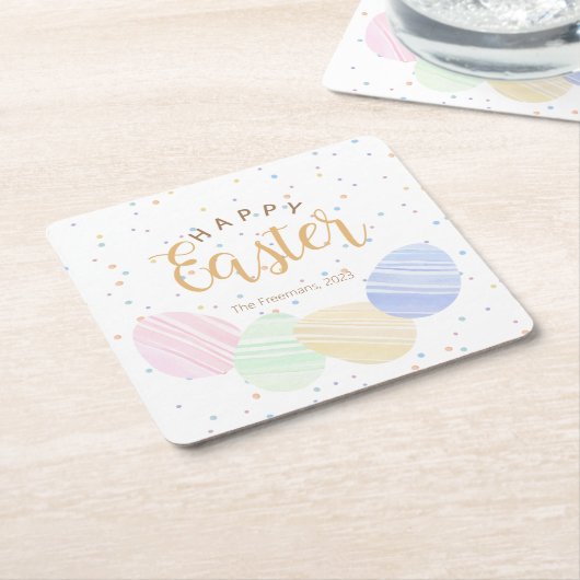 Happy Easter Pastel Eggs Onderzetter – Custom Squa (Schuin)