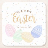 Happy Easter Pastel Eggs Onderzetter – Custom Squa (Voorkant)