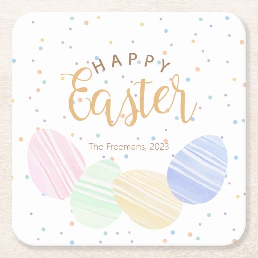 Happy Easter Pastel Eggs Onderzetter – Custom Squa (Voorkant)