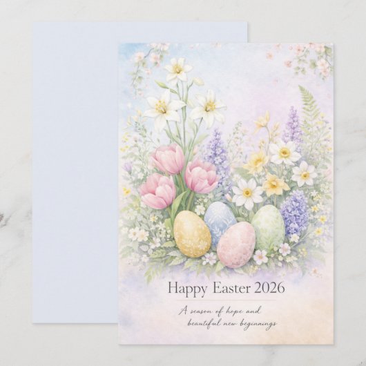 Happy Easter Pastel Floral Card Spring Botanical  Feestdagenkaart (Voorkant / Achterkant)