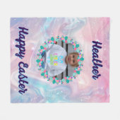 Happy Easter Pastel Floral Custom Kid Photo Name Fleece Deken (Voorkant (Horizontaal))