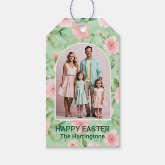 Happy Easter Pastel Roze & Groene Bloemen Gift Lab Cadeaulabel (Voorkant)