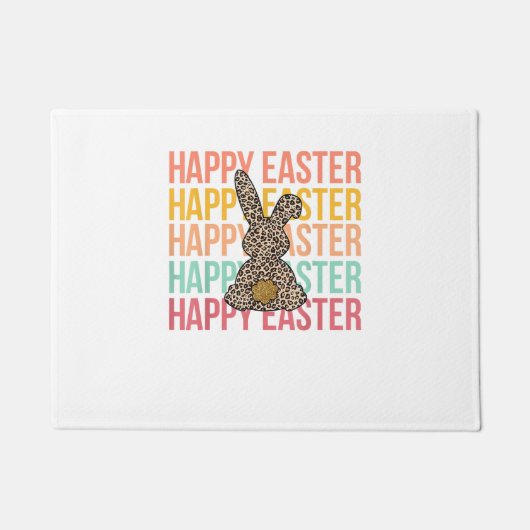 Happy Easter Pastel Spring Leopard Bunny Rabbit Wo Deurmat (Voorkant)