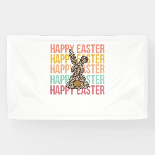Happy Easter Pastel Spring Leopard Bunny Rabbit Wo Spandoek (Horizontaal)
