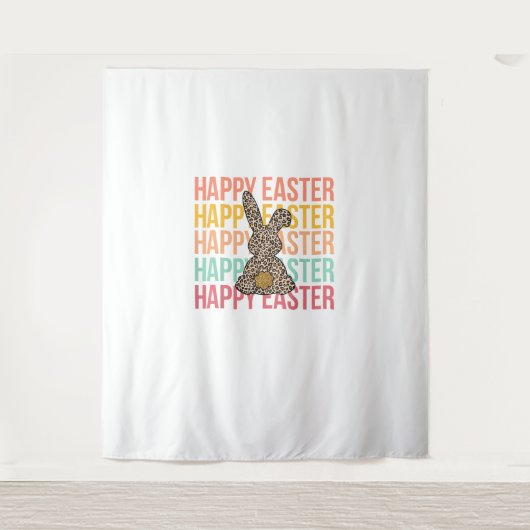 Happy Easter Pastel Spring Leopard Bunny Rabbit Wo Wandkleed (Voorkant)