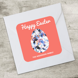 Happy Easter Patterned Egg Red Vierkante Sticker