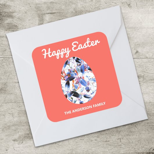 Happy Easter Patterned Egg Red Vierkante Sticker