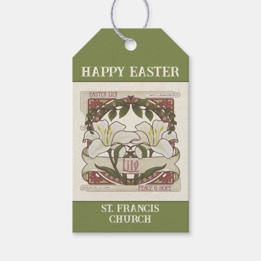 Happy Easter: Peace & Hope Lily Church Cadeaulabel (Voorkant)
