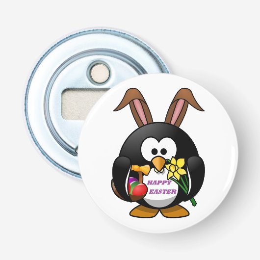 "HAPPY EASTER" PENGUIN BUNNY BUTTON FLESOPENER (Voorkant)