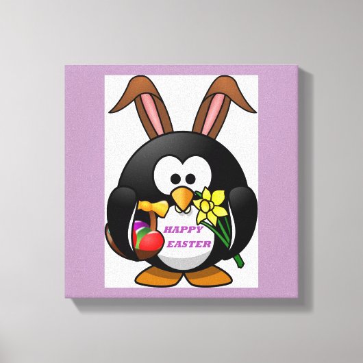 "HAPPY EASTER" PENGUIN BUNNY CANVAS AFDRUK (Voorkant)