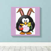 "HAPPY EASTER" PENGUIN BUNNY CANVAS AFDRUK (Insitu (Houten vloer))