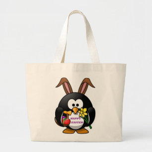"HAPPY EASTER" PENGUIN BUNNY GROTE TOTE BAG