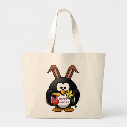 "HAPPY EASTER" PENGUIN BUNNY GROTE TOTE BAG (Voorkant)