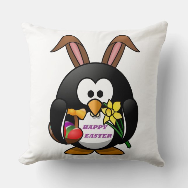"HAPPY EASTER" PENGUIN BUNNY KUSSEN (Voorkant)