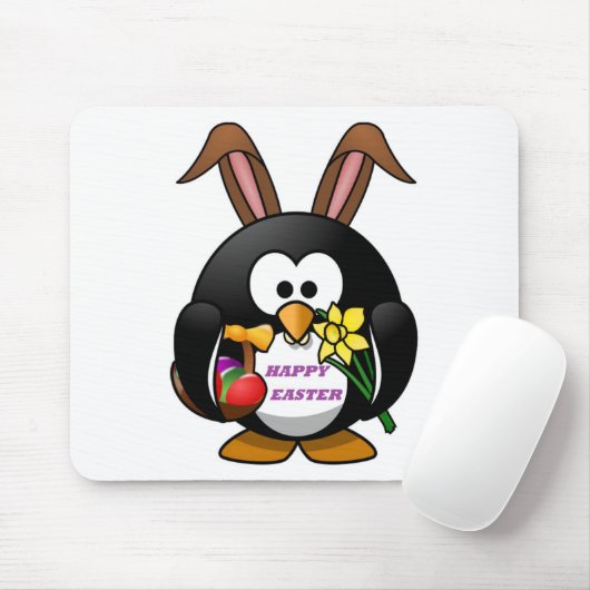 "HAPPY EASTER" PENGUIN BUNNY MUISMAT (Met muis)