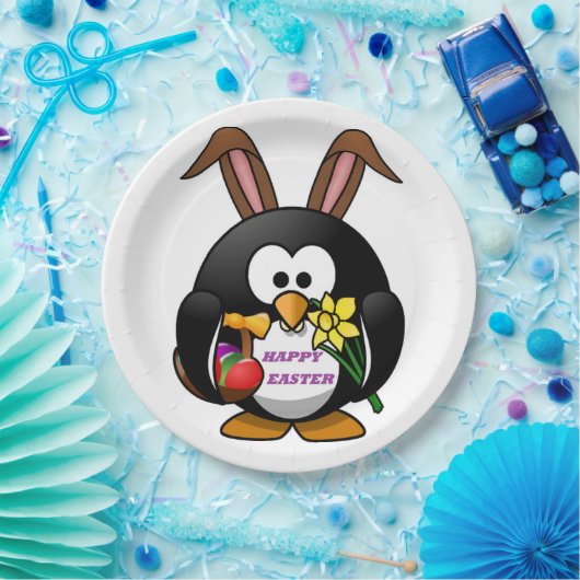 "HAPPY EASTER" PENGUIN BUNNY PAPIEREN BORDJE (Feest)