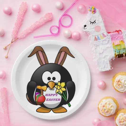 "HAPPY EASTER" PENGUIN BUNNY PAPIEREN BORDJE (Feest)