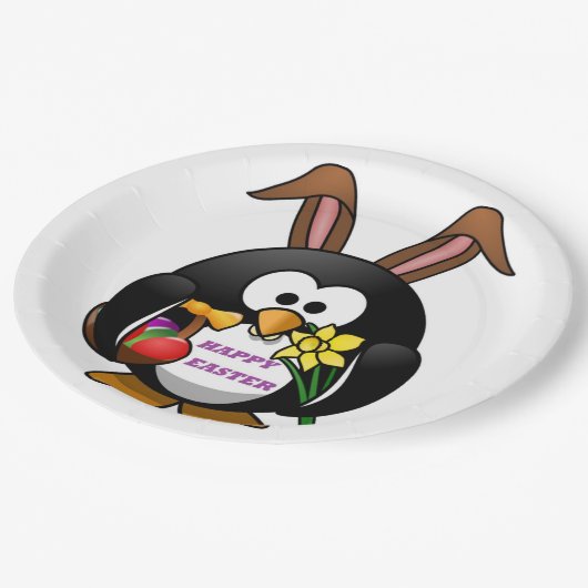 "HAPPY EASTER" PENGUIN BUNNY PAPIEREN BORDJE (Gekanteld)
