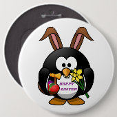 "HAPPY EASTER" PENGUIN BUNNY RONDE BUTTON 6,0 CM (Voorkant /achterkant)