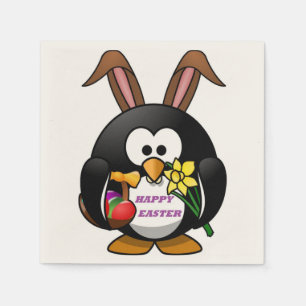 "HAPPY EASTER" PENGUIN BUNNY SERVETTEN