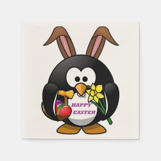 "HAPPY EASTER" PENGUIN BUNNY SERVETTEN (Voorkant)