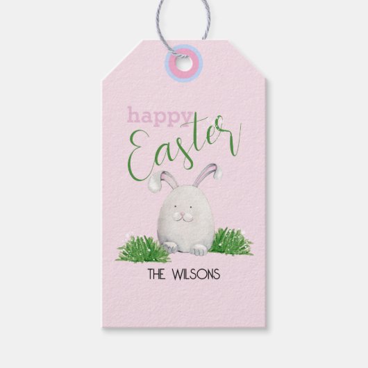 Happy Easter Pet Bunny Waterverf Illustratie Cadeaulabel (Voorkant)