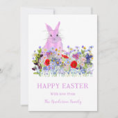 Happy Easter Pink Bunny Boho Wildflower Waterverf Feestdagenkaart (Voorkant)