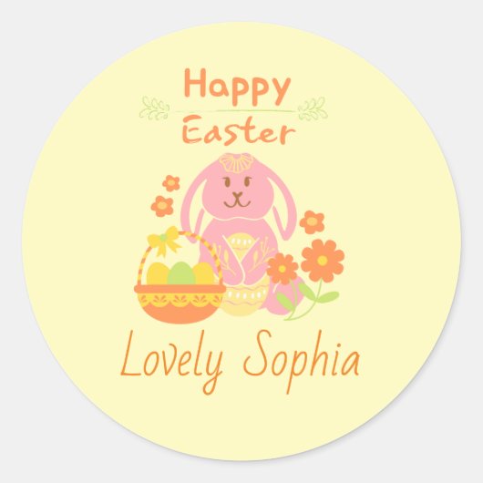 Happy Easter Pink Bunny Classic Ronde Sticker (Voorkant)
