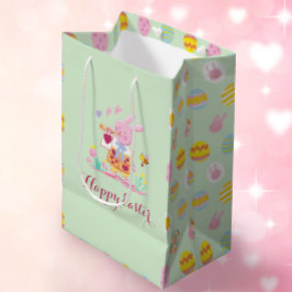 Happy Easter Pink Bunny Garden Egg Hunting Green Medium Cadeauzakje