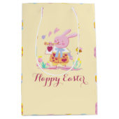 Happy Easter Pink Bunny Garden Egg Hunting Yellow Medium Cadeauzakje (Voorkant)