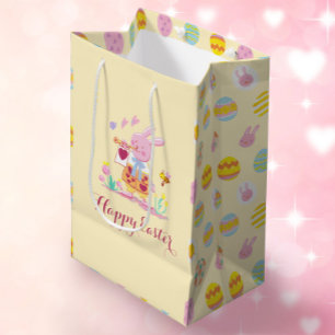 Happy Easter Pink Bunny Garden Egg Hunting Yellow Medium Cadeauzakje