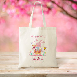 Happy Easter Pink Bunny Gepersonaliseerde Egg Hunt Tote Bag