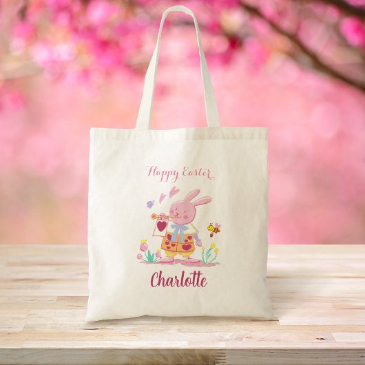 Happy Easter Pink Bunny Gepersonaliseerde Egg Hunt Tote Bag