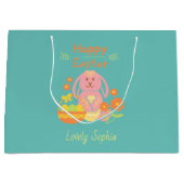 Happy Easter Pink Bunny Grote Gift Bag Groot Cadeauzakje (Voorkant)
