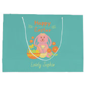Happy Easter Pink Bunny Grote Gift Bag Groot Cadeauzakje (Achterkant)