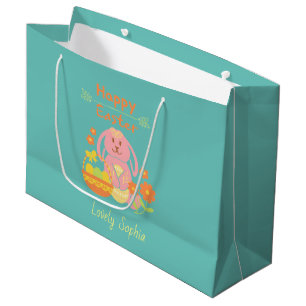 Happy Easter Pink Bunny Grote Gift Bag Groot Cadeauzakje