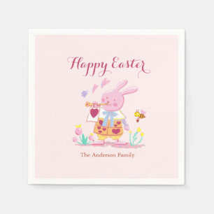 Happy Easter Pink Bunny in Garden Baby Pink Servet