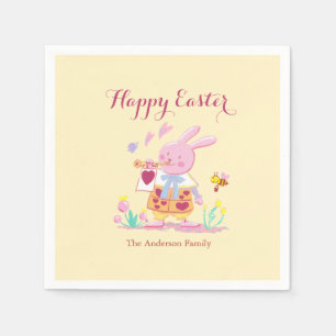 Happy Easter Pink Bunny in Garden Baby Yellow Servet