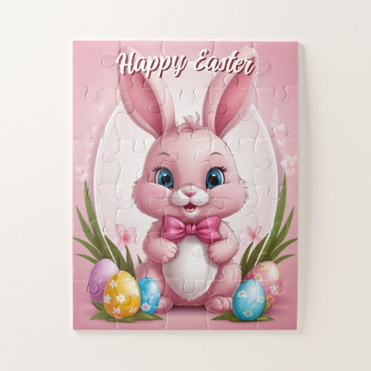 Happy Easter Pink Bunny Legpuzzel (Verticaal)