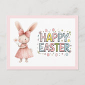 Happy Easter Pink Bunny Postcard Feestdagenkaart (Voorkant)