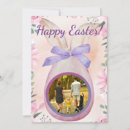 Happy Easter pink egg with bow insert photo Kaart