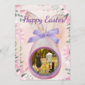 Happy Easter pink egg with bow insert photo Kaart (Voorkant / Achterkant)
