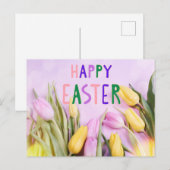 Happy Easter Pink en Yellow Tulip Flowers Briefkaart (Voorkant / Achterkant)